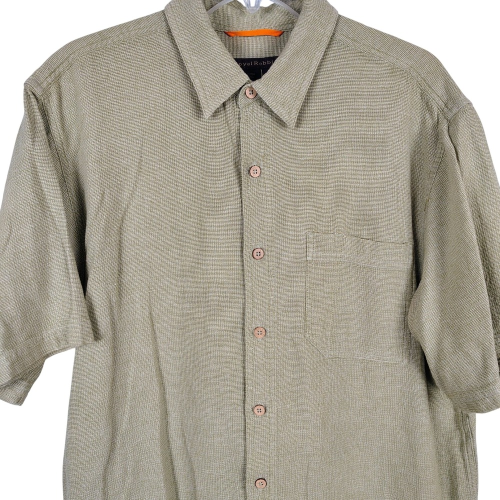 Royal Robbins Mens L Short Sleeve Button Up Shirt Green Cotton Gorpcore Hiking